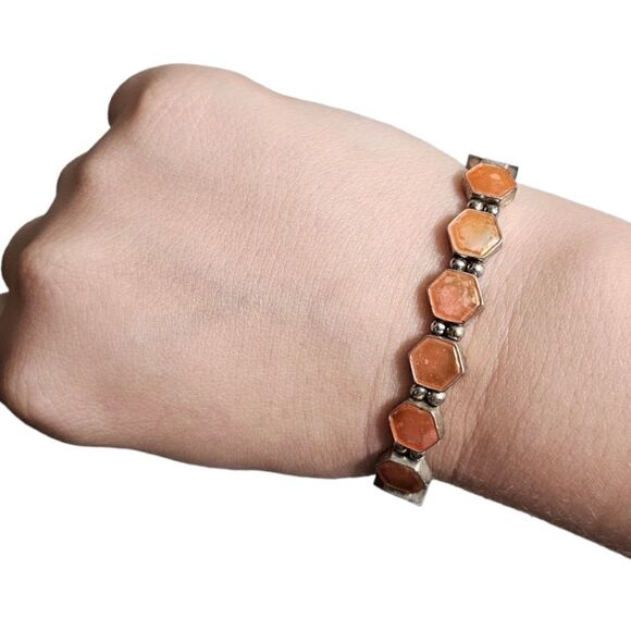 Vintage Iridescent Coral Octagon Stretch Bracelet - Picture 2 of 16